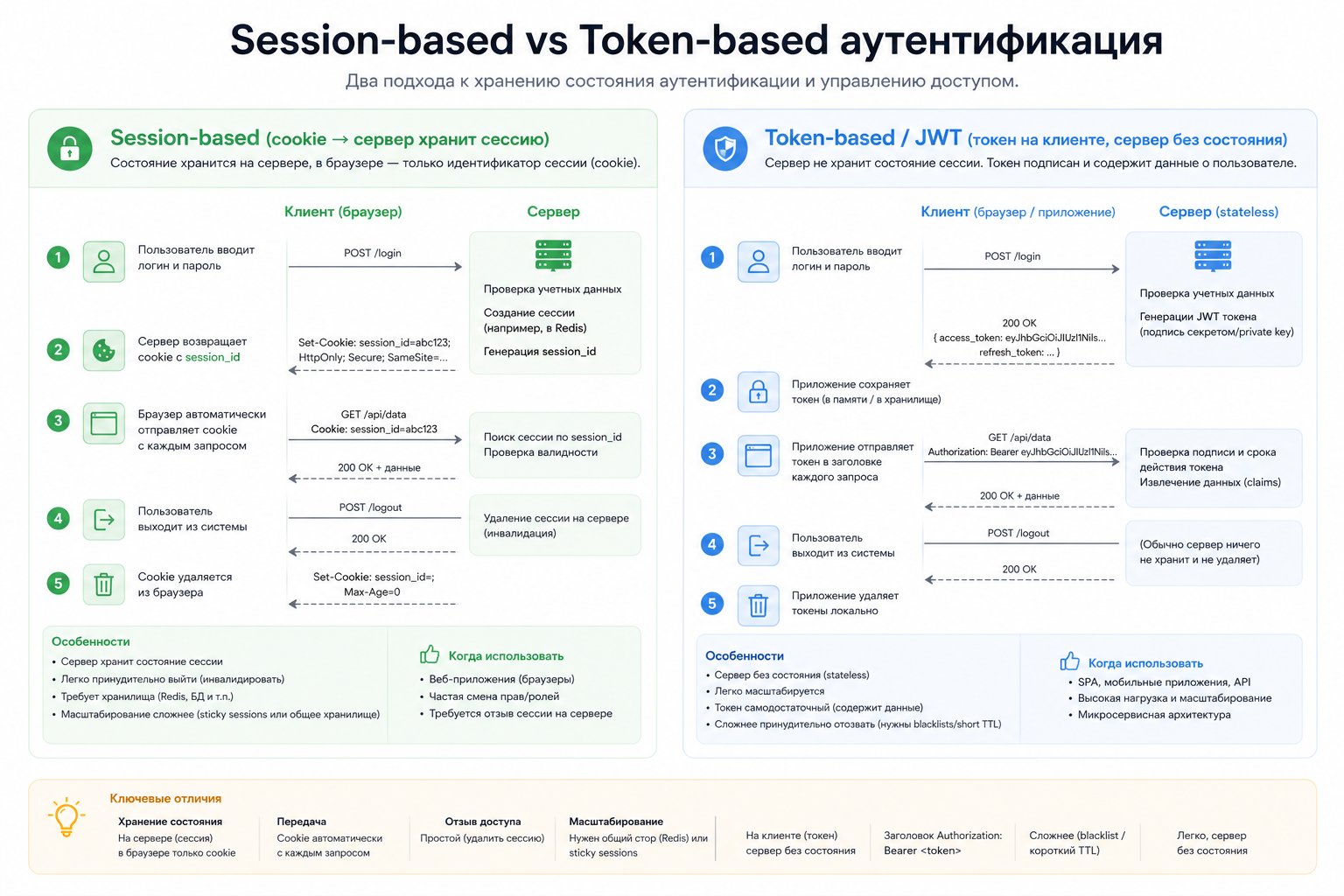 Session-based vs Token-based аутентификация