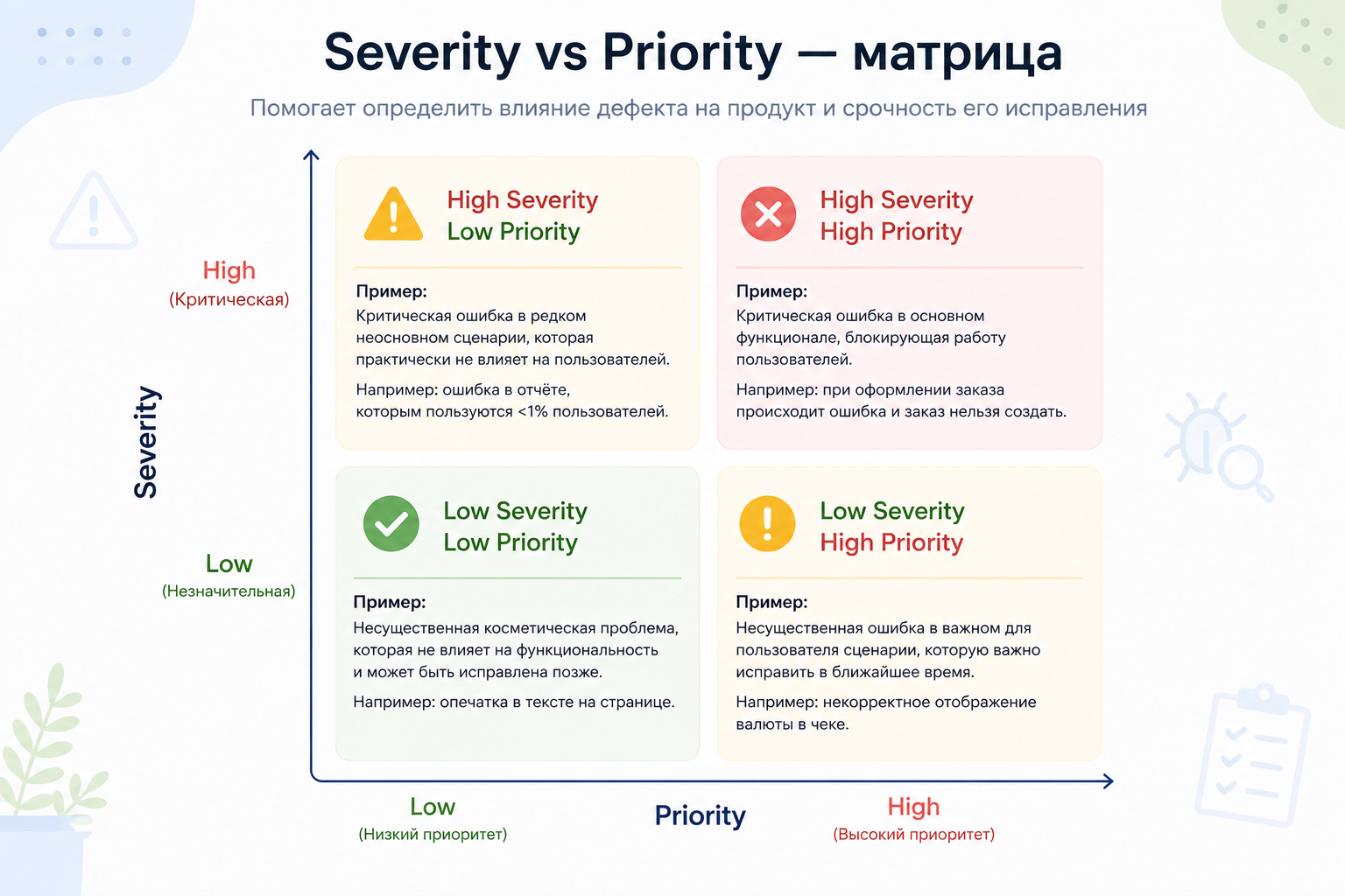 Матрица Severity vs Priority: 2×2